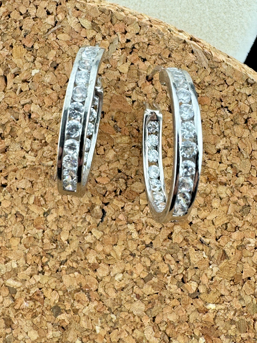 Vintage Sterling Silver 925 CZ Channel Set Hoop Earrings